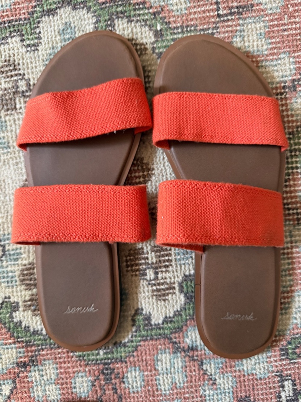 Sanuk Orange Double-Strap Slide Sandals